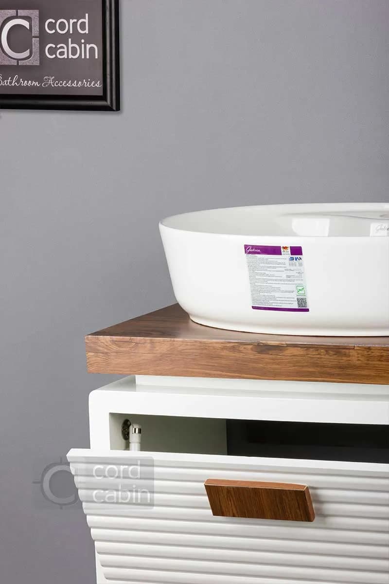 روشویی کابینت و آینه باکس طرح ریماک سفید چوب با کاسه بیضی سفید گاتریا — تصویر ۶