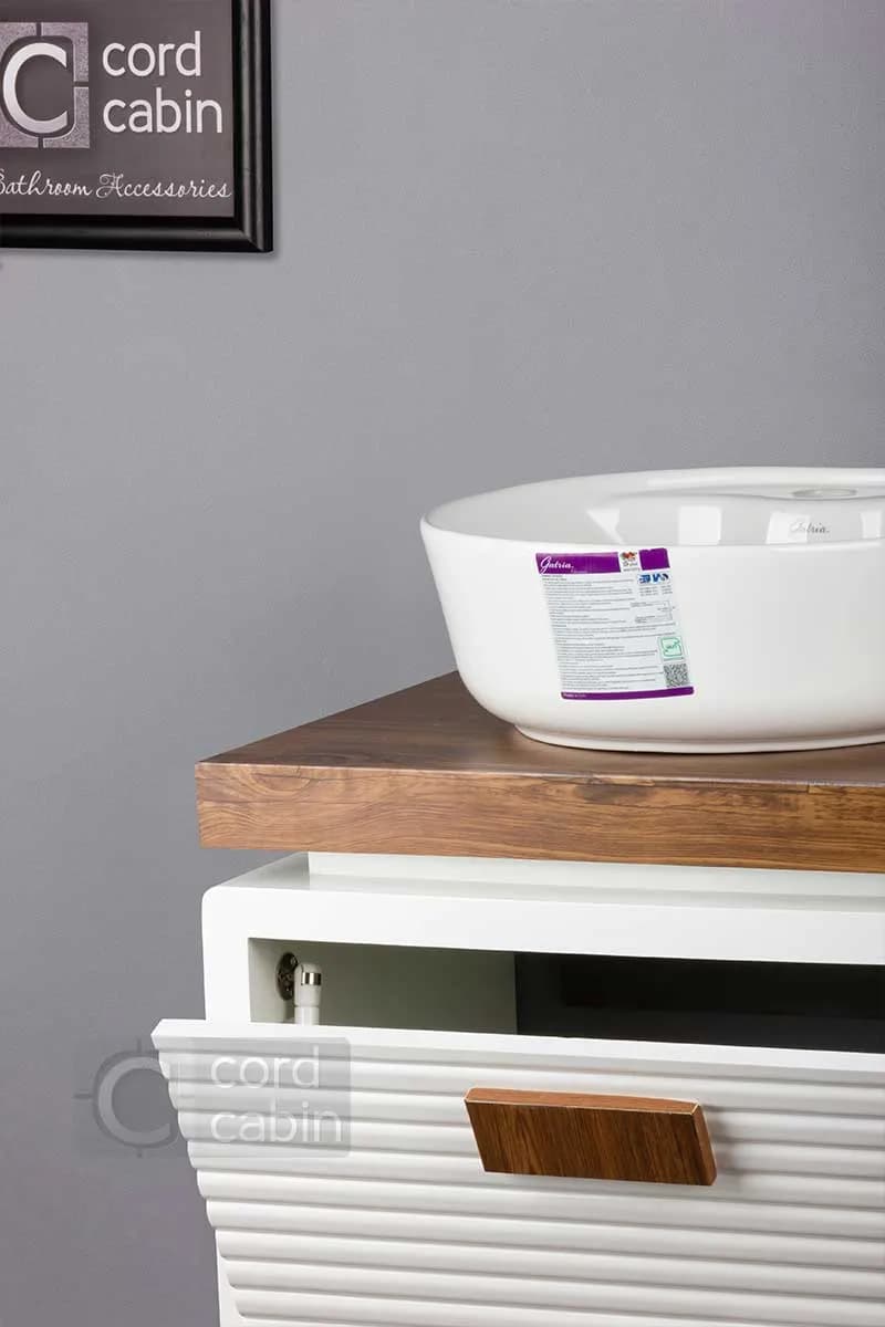 روشویی کابینت و آینه باکس طرح ریماک سفید پتینه با کاسه گرد سفید گاتریا — تصویر ۶