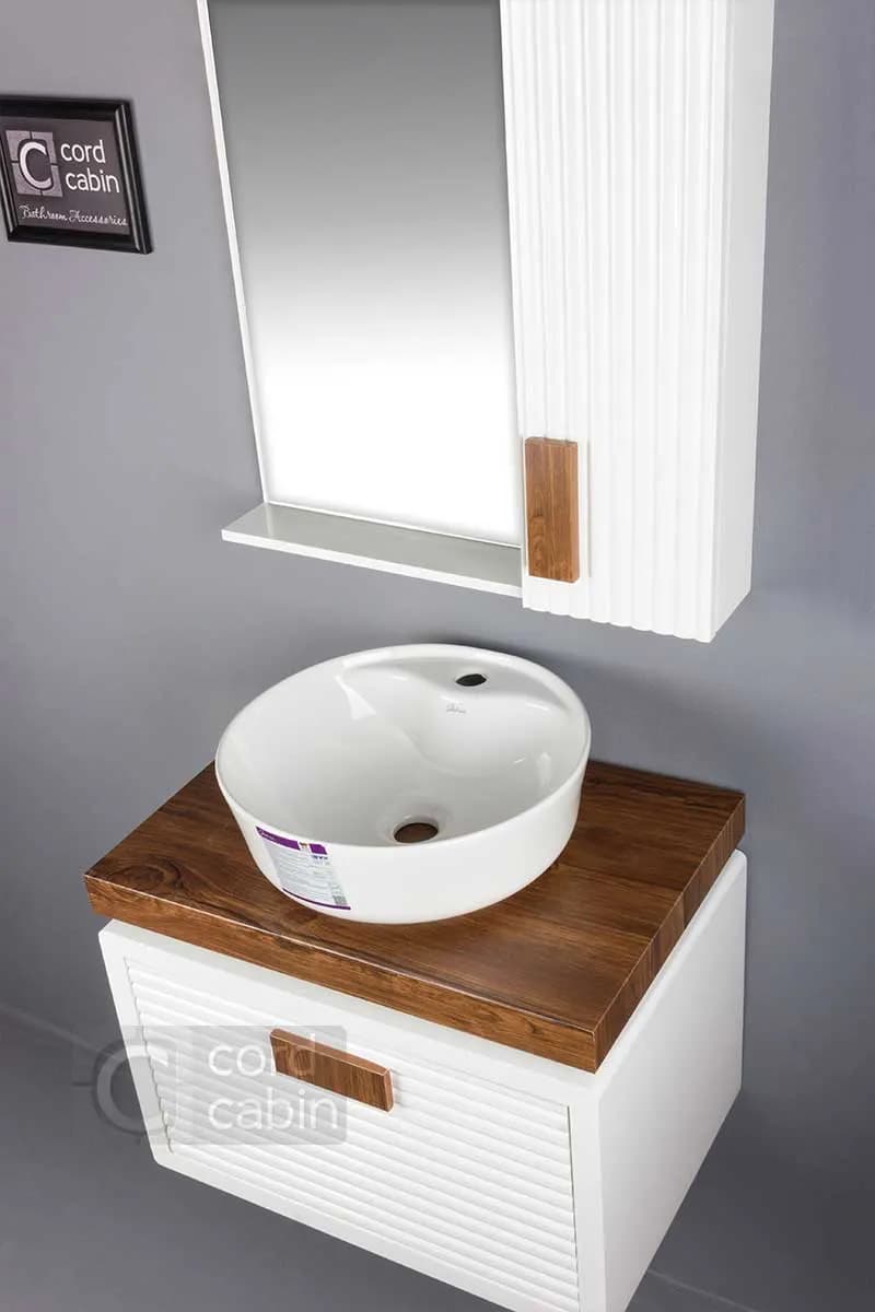 روشویی کابینت و آینه باکس طرح ریماک سفید پتینه با کاسه گرد سفید گاتریا — تصویر ۴