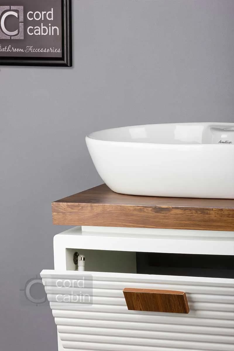 روشویی کابینت و آینه باکس طرح ریماک سفید چوب با کاسه نسترن — تصویر ۶