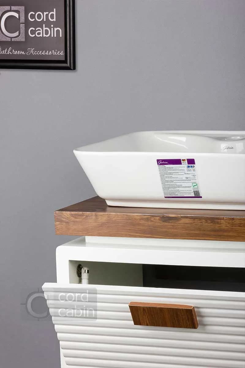 روشویی کابینتی طرح ریماک سفید چوب با کاسه مستطیل سفید گاتریا — تصویر ۲