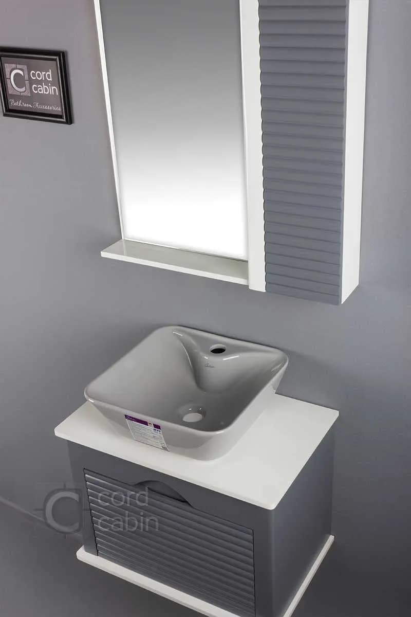 روشویی کابینت و آینه باکس طرح توسکا با کاسه مربع گاتریا طوسی — تصویر ۸