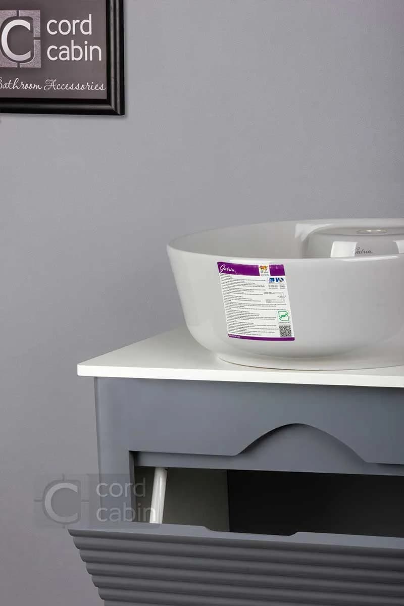 روشویی کابینت و آینه باکس طرح توسکا با کاسه گرد گاتریا طوسی — تصویر ۲