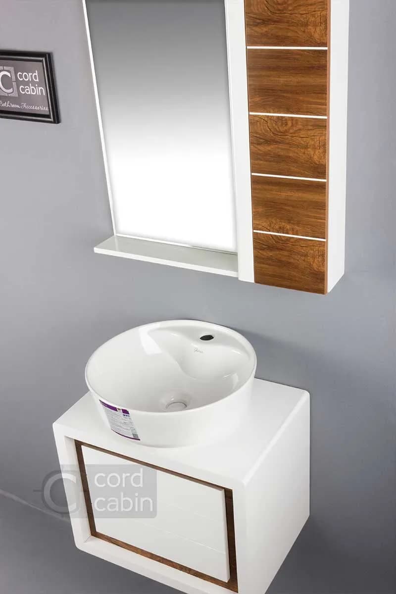 روشویی کابینت و آینه باکس طرح رناک سفید چوب با کاسه گرد سفید گاتریا — تصویر ۶