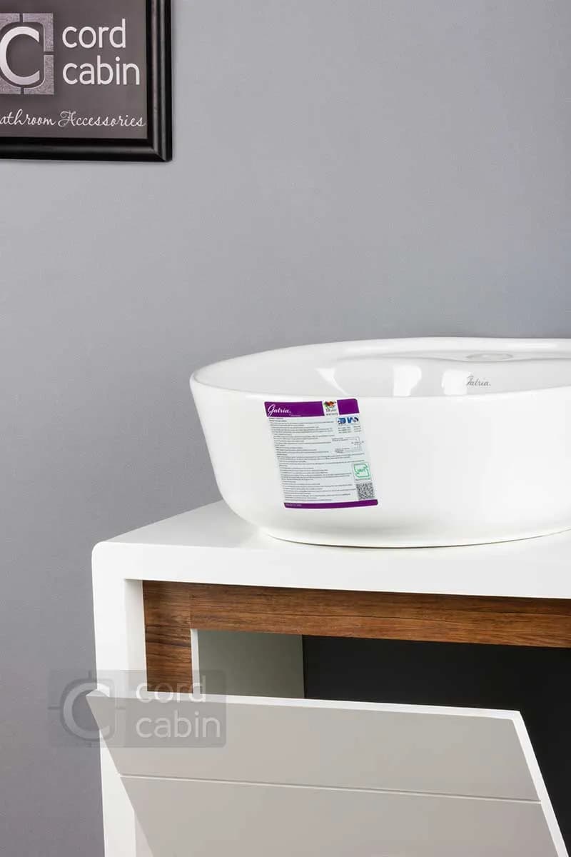 روشویی کابینت و آینه باکس طرح رناک سفید چوب با کاسه گرد سفید گاتریا — تصویر ۸