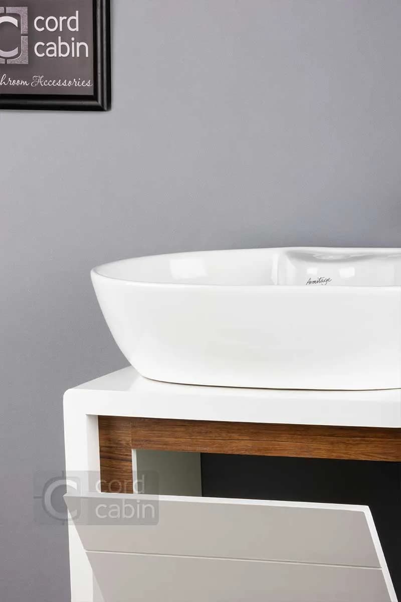 روشویی کابینت و آینه باکس طرح رناک سفید چوب با کاسه نسترن — تصویر ۳