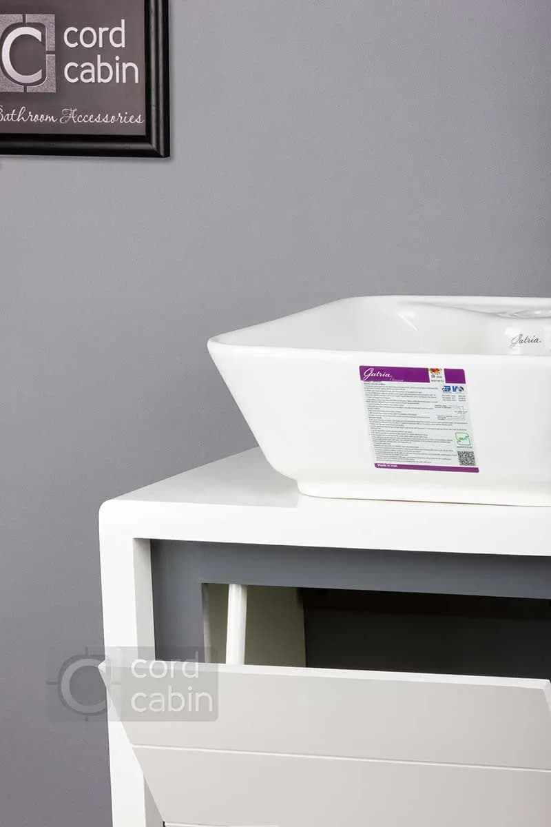 روشویی کابینت و آینه باکس طرح رناک سفید طوسی با کاسه مربع سفید گاتریا — تصویر ۶