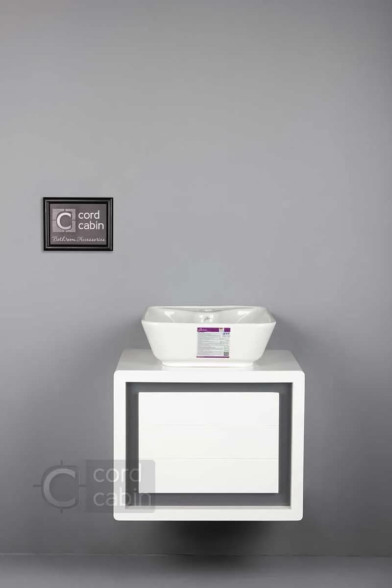 روشویی کابینت و آینه باکس طرح رناک سفید طوسی با کاسه مربع سفید گاتریا — تصویر ۷