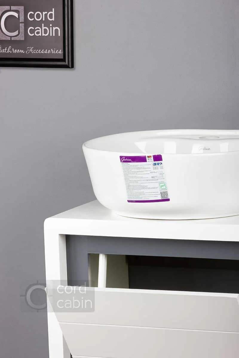روشویی کابینت و آینه باکس طرح رناک سفید طوسی با کاسه گرد سفید گاتریا — تصویر ۶