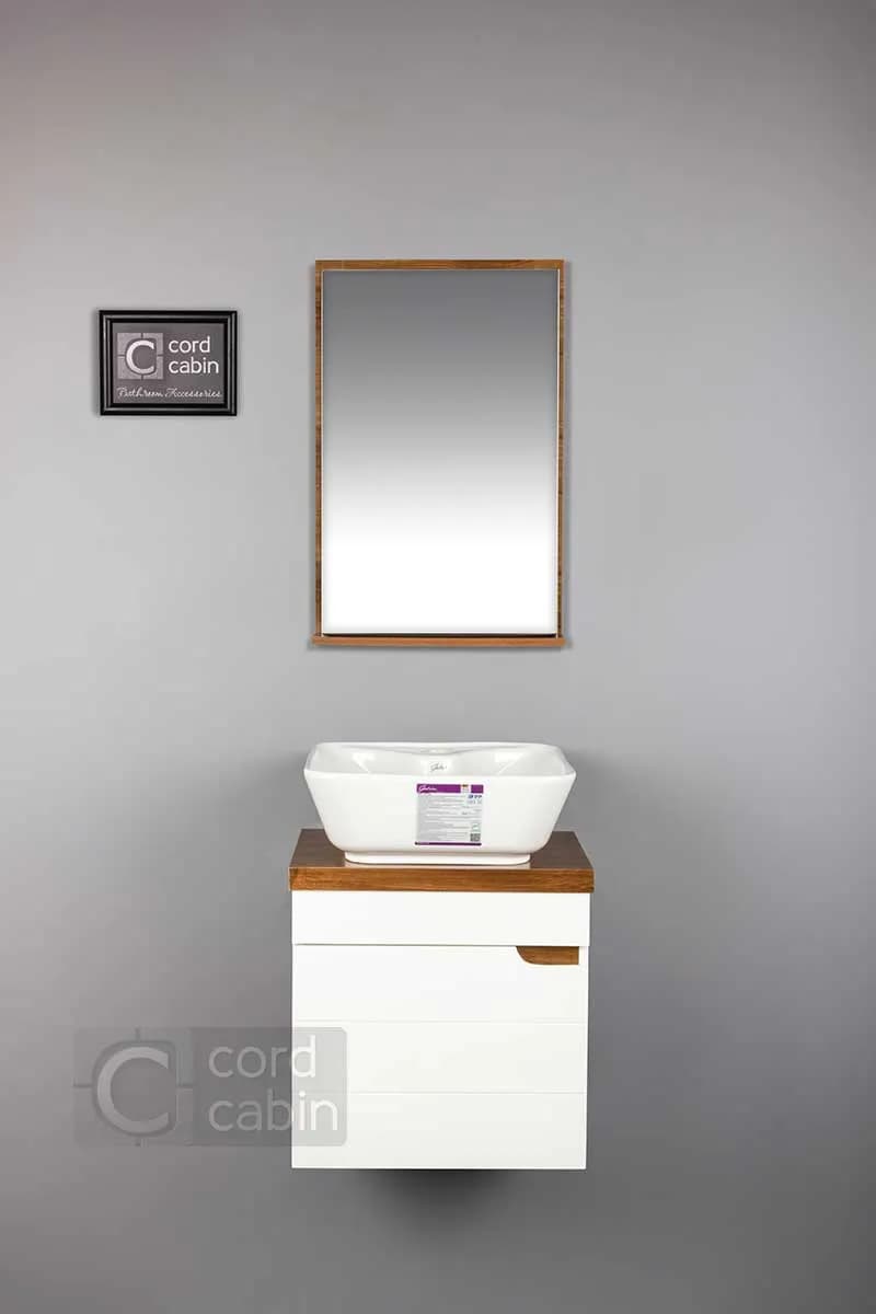 روشویی کابینتی طرح 32 در 40 سفید چوب با کاسه مربع سفید گاتریا — تصویر ۸