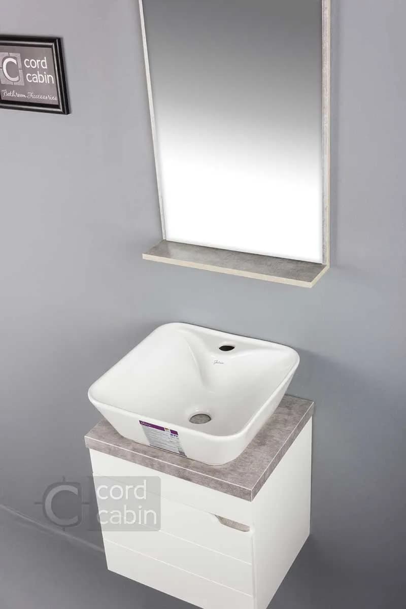 روشویی کابینت و آینه طرح 32 در 40 سفید پتینه با کاسه مربع سفید گاتریا با آینه پتینه — تصویر ۷