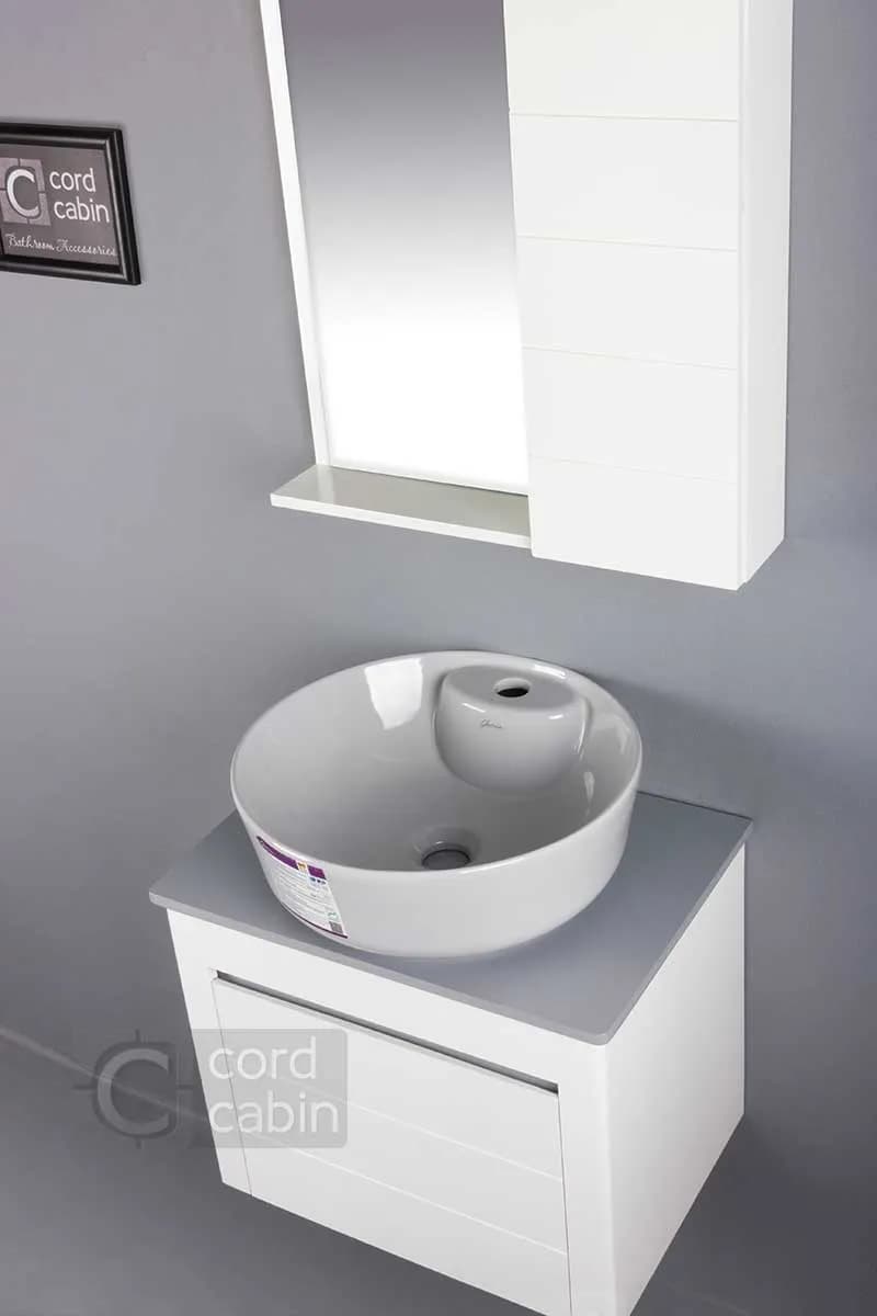روشویی کابینت و آینه باکس طرح الیزه با کاسه گرد طوسی گاتریا — تصویر ۸