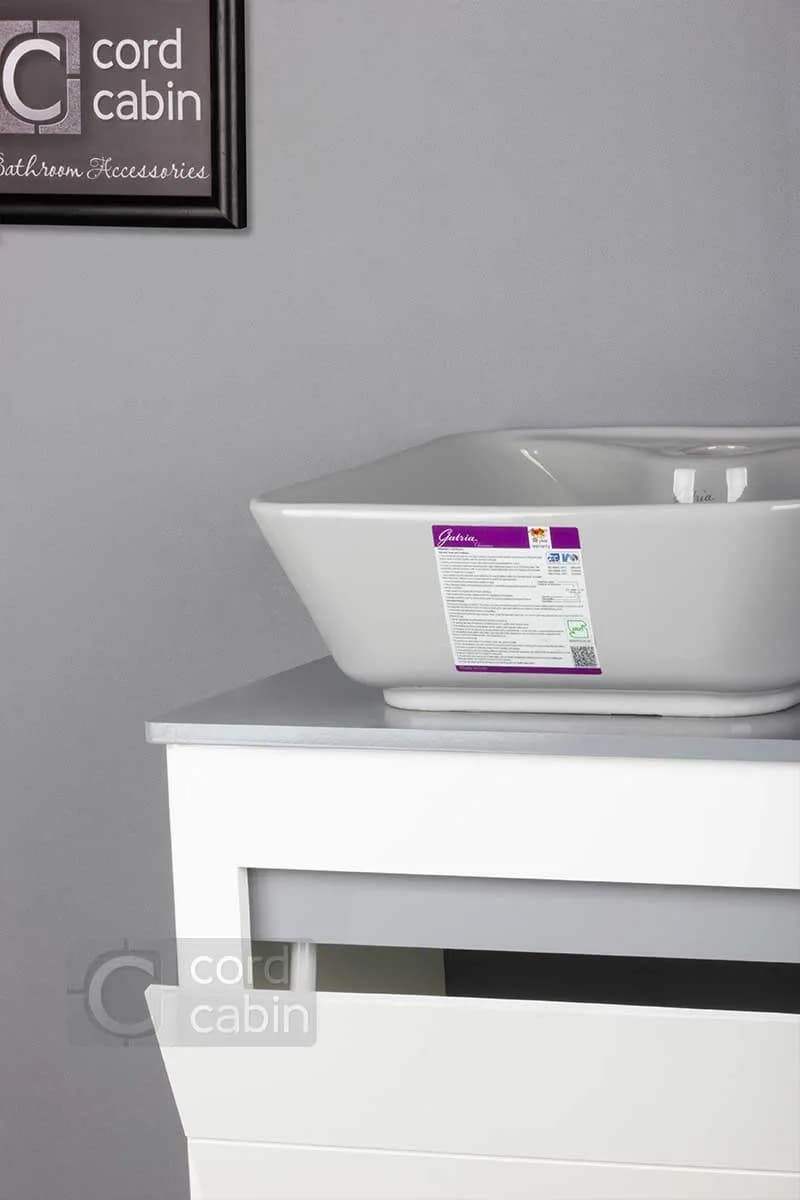روشویی کابینت و آینه باکس طرح الیزه با کاسه مربع طوسی گاتریا — تصویر ۲