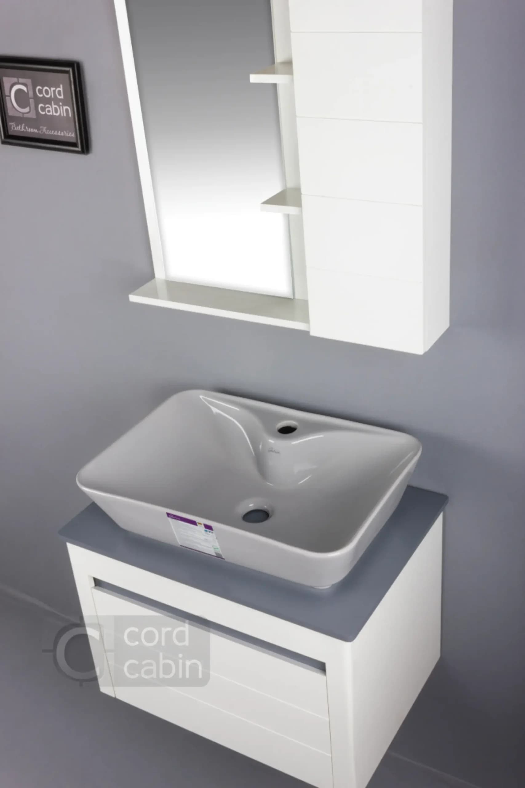 روشویی کابینت و آینه باکس طرح الیزه با کاسه مستطیل طوسی گاتریا — تصویر ۴