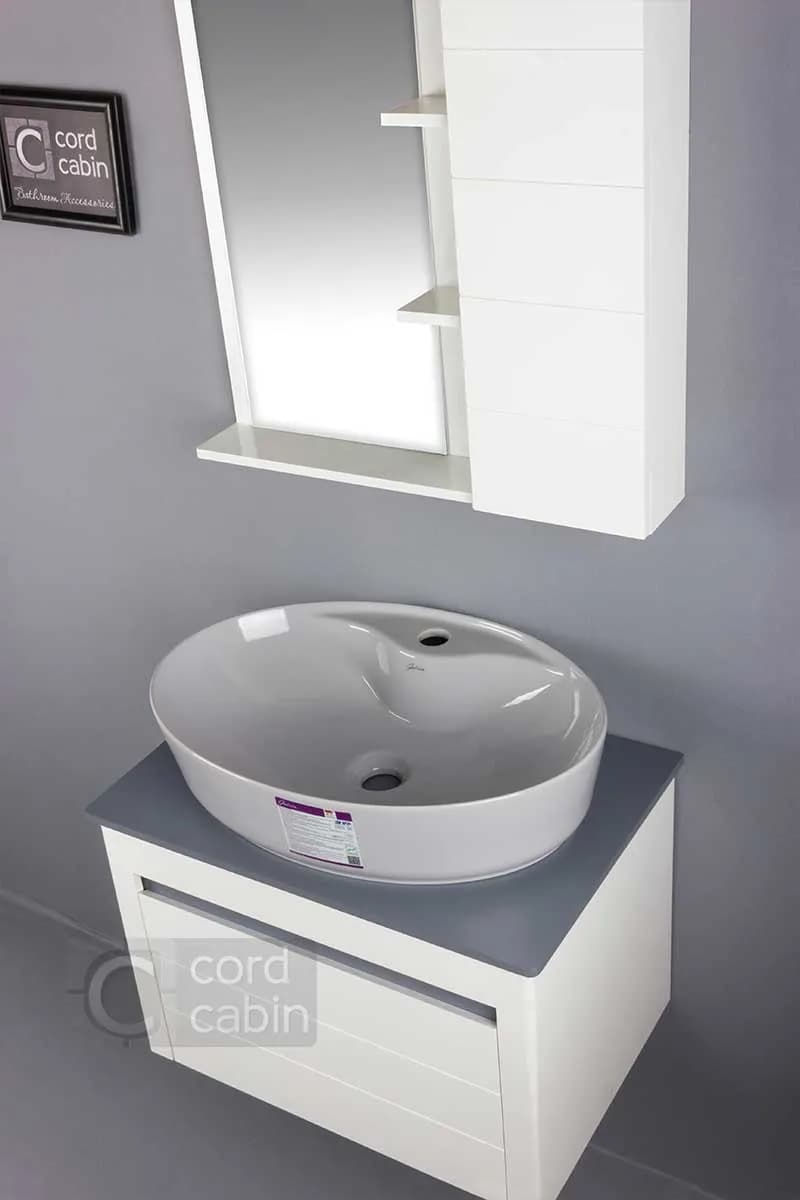 روشویی کابینت و آینه باکس طرح الیزه با کاسه بیضی طوسی گاتریا — تصویر ۸