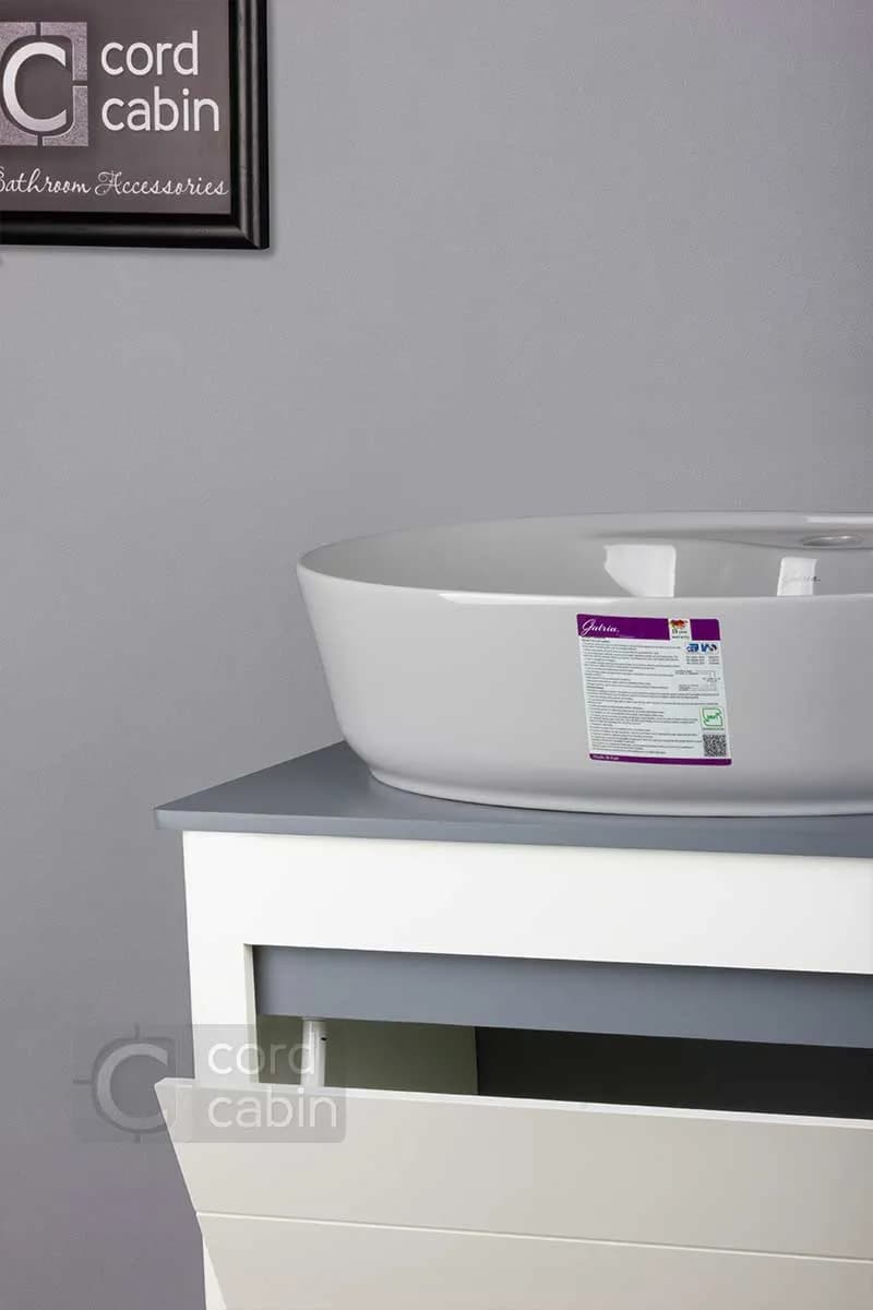 روشویی کابینت و آینه باکس طرح الیزه با کاسه بیضی طوسی گاتریا — تصویر ۲