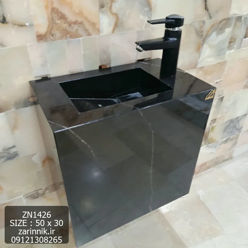 روشویی کوچک سرامیکی مدرن دیواری سایز 30*50 مشکی زرین نیک کد ZN1426 — تصویر ۶