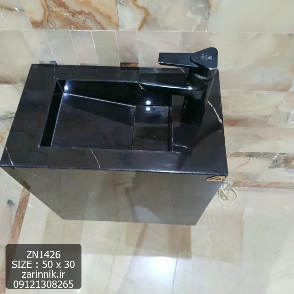 روشویی کوچک سرامیکی مدرن دیواری سایز 30*50 مشکی زرین نیک کد ZN1426 — تصویر ۷