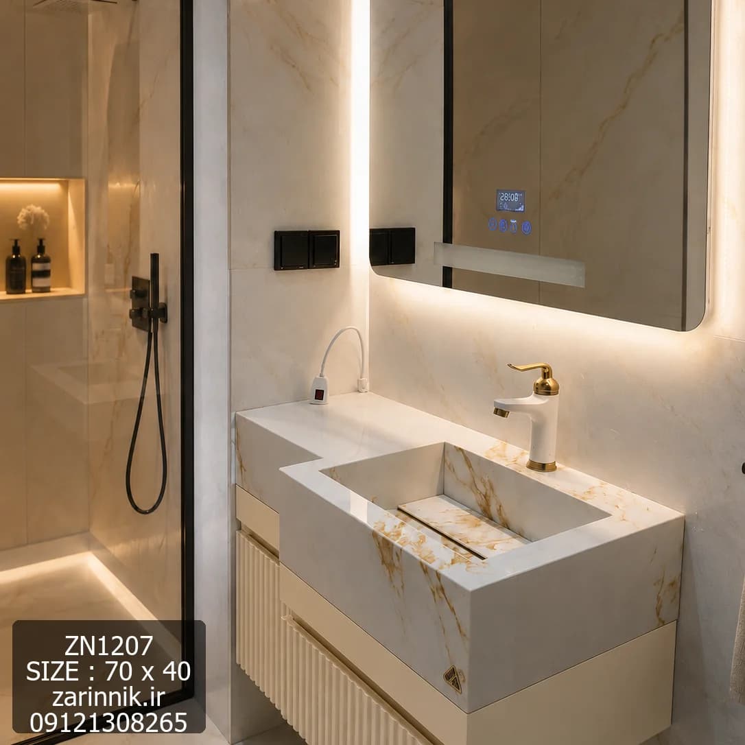 روشویی سرامیکی کابینتی دیواری 40*70 سفید مشکی زرین نیک کد ZN1207 — تصویر ۱۱