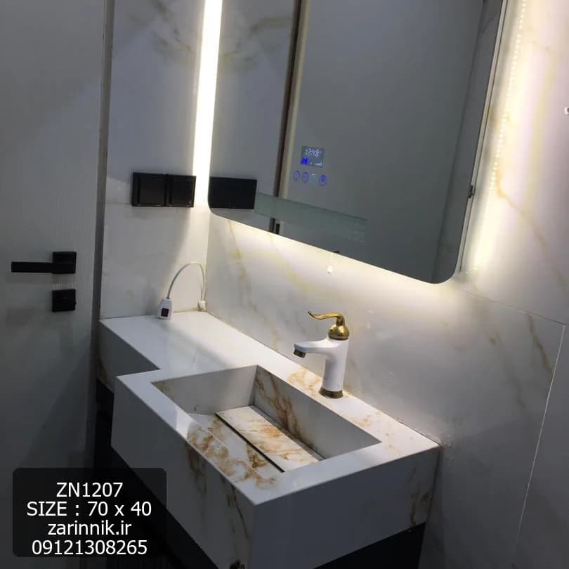 روشویی سرامیکی کابینتی دیواری 40*70 سفید مشکی زرین نیک کد ZN1207 — تصویر ۷
