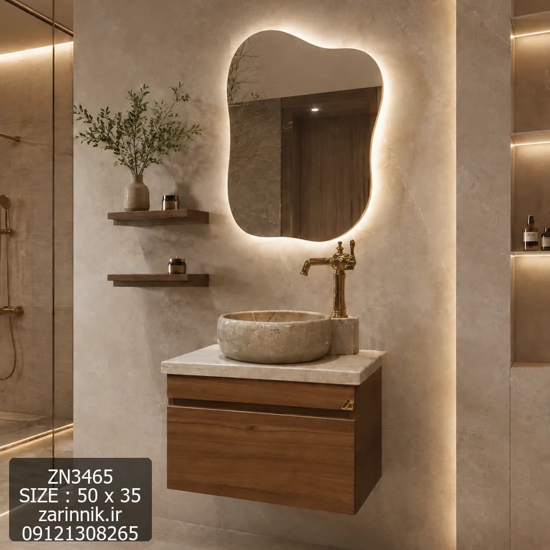 روشویی سنگی کابینتی دیواری 40*60 طرح چوب زرین نیک کد ZN3465