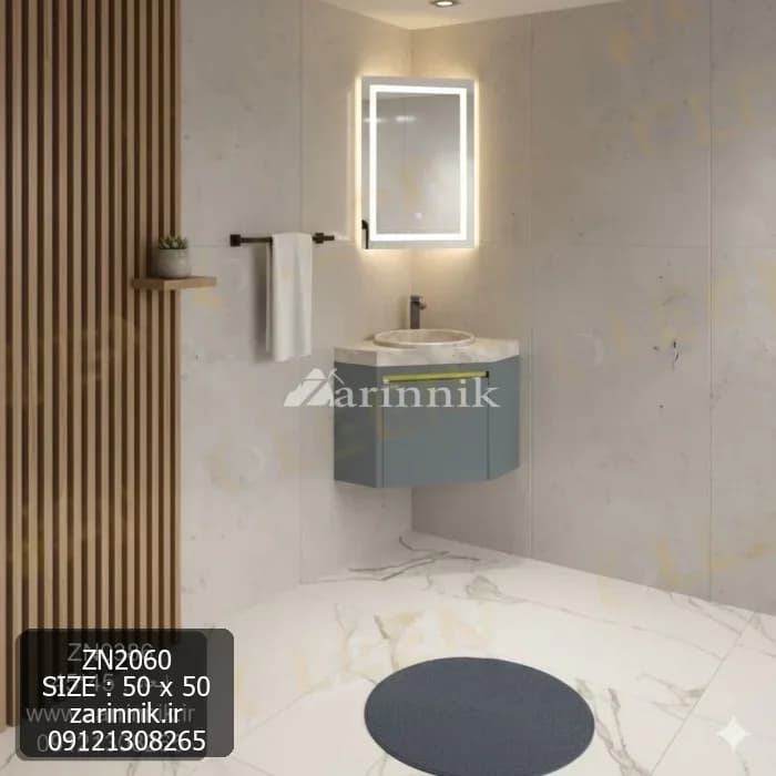 روشویی سنگی کابینتی کنجی سایز 50*50 سفید کرم زرین نیک کد ZN2060 — تصویر ۱۲