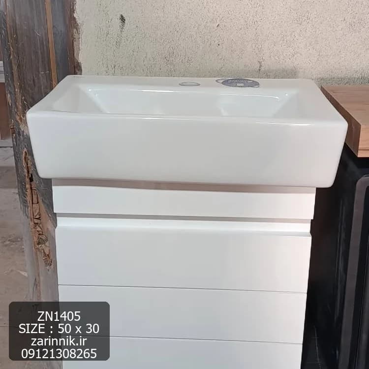 روشویی کوچک سرامیکی کابینتی دیواری 30×50 سفید زرین نیک کد ZN1405 — تصویر ۲