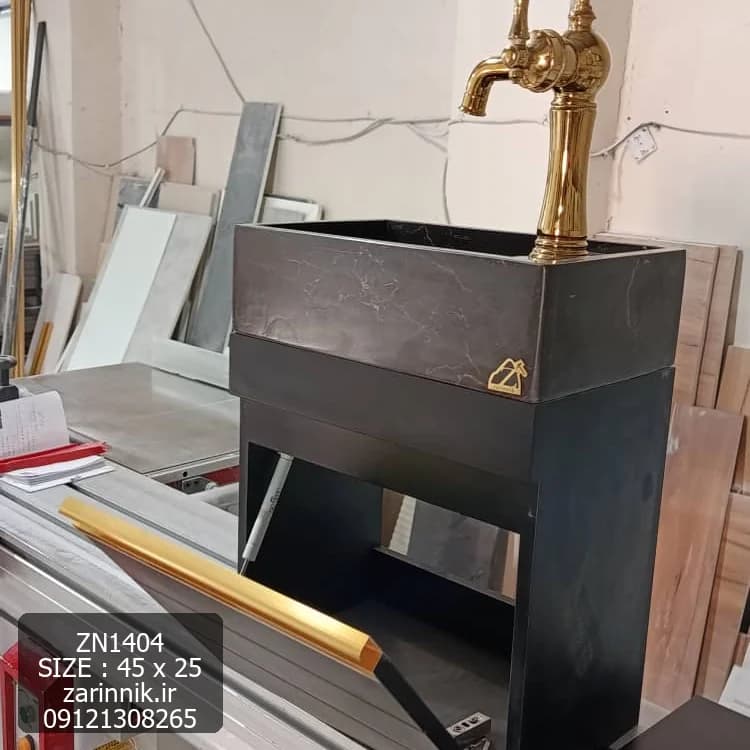 ست روشویی کوچک کابینتی دیواری 25*45 مشکی طلایی زرین نیک کد ZN1404 — تصویر ۵
