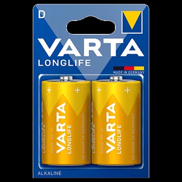 باتری آلکالاین بزرگ سایز D وارتا Longlife بسته 2 عددی