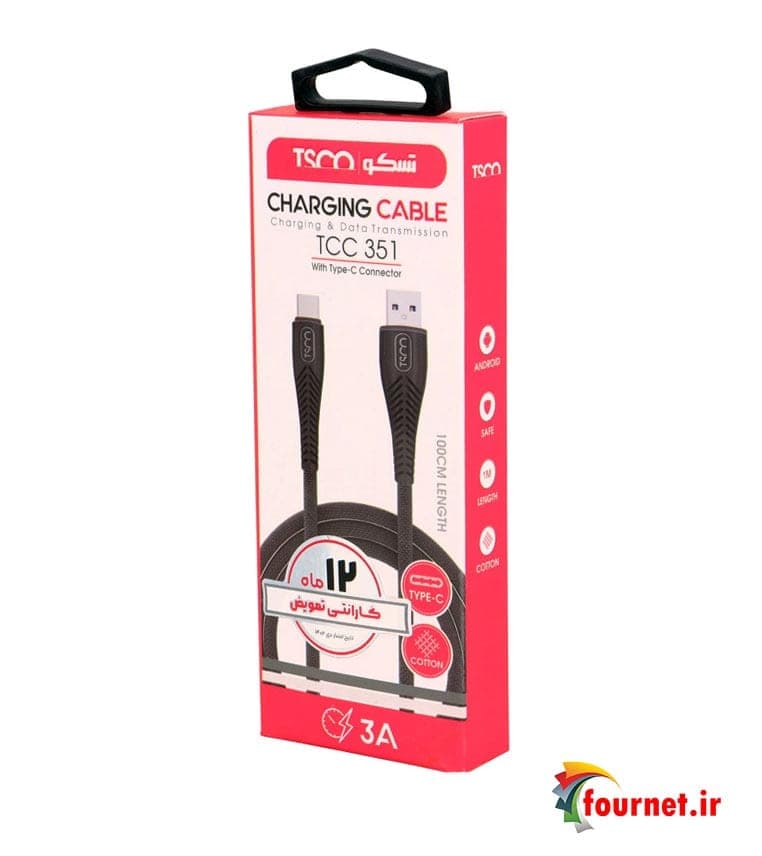 کابل تایپ سی فست شارژ TSCO TCC351 3A 1m — تصویر ۲