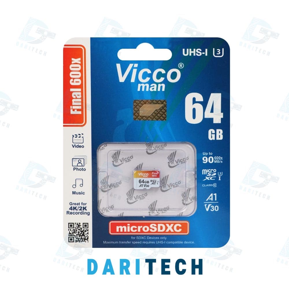 کارت حافظه microSDHC ویکو استاندارد U3 A1 مدل V30 ظرفیت 64 گیگابایت — تصویر ۳