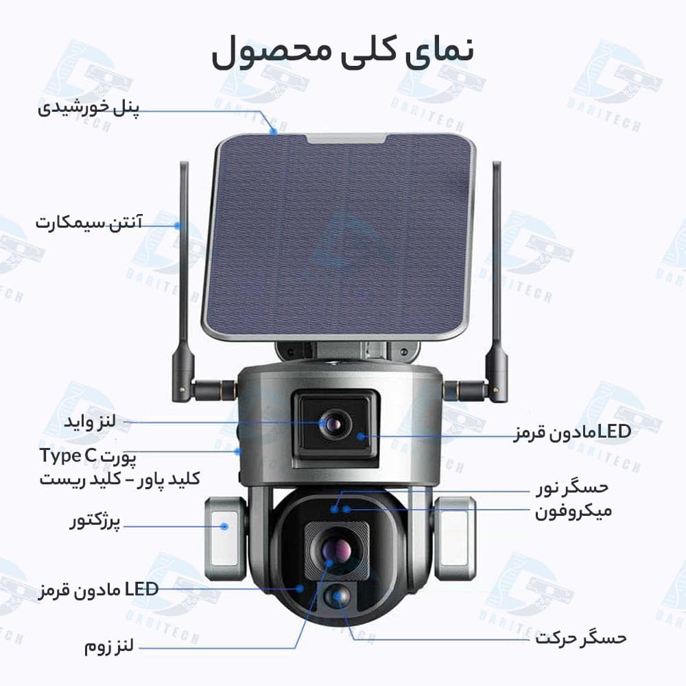 دوربین مینی اسپیددام سولار خورشیدی سیمکارتی 4G NiView مدل Y5 با زوم 20 برابری — تصویر ۲