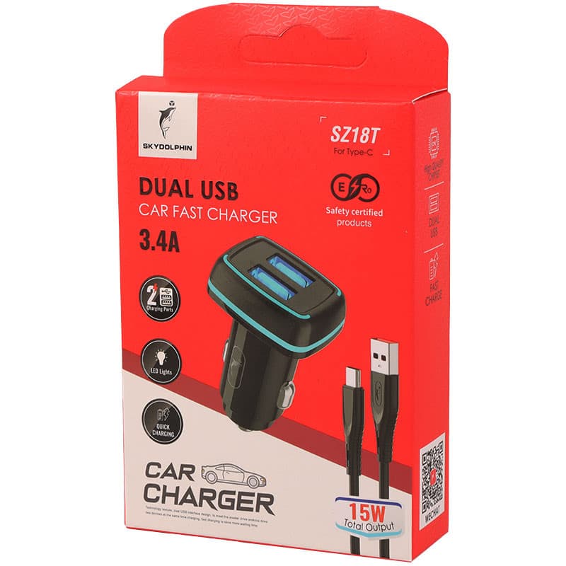 شارژر فندکی فست شارژ Sky Dolphin SZ18T 3.4A 15W + کابل تایپ سی — تصویر ۶