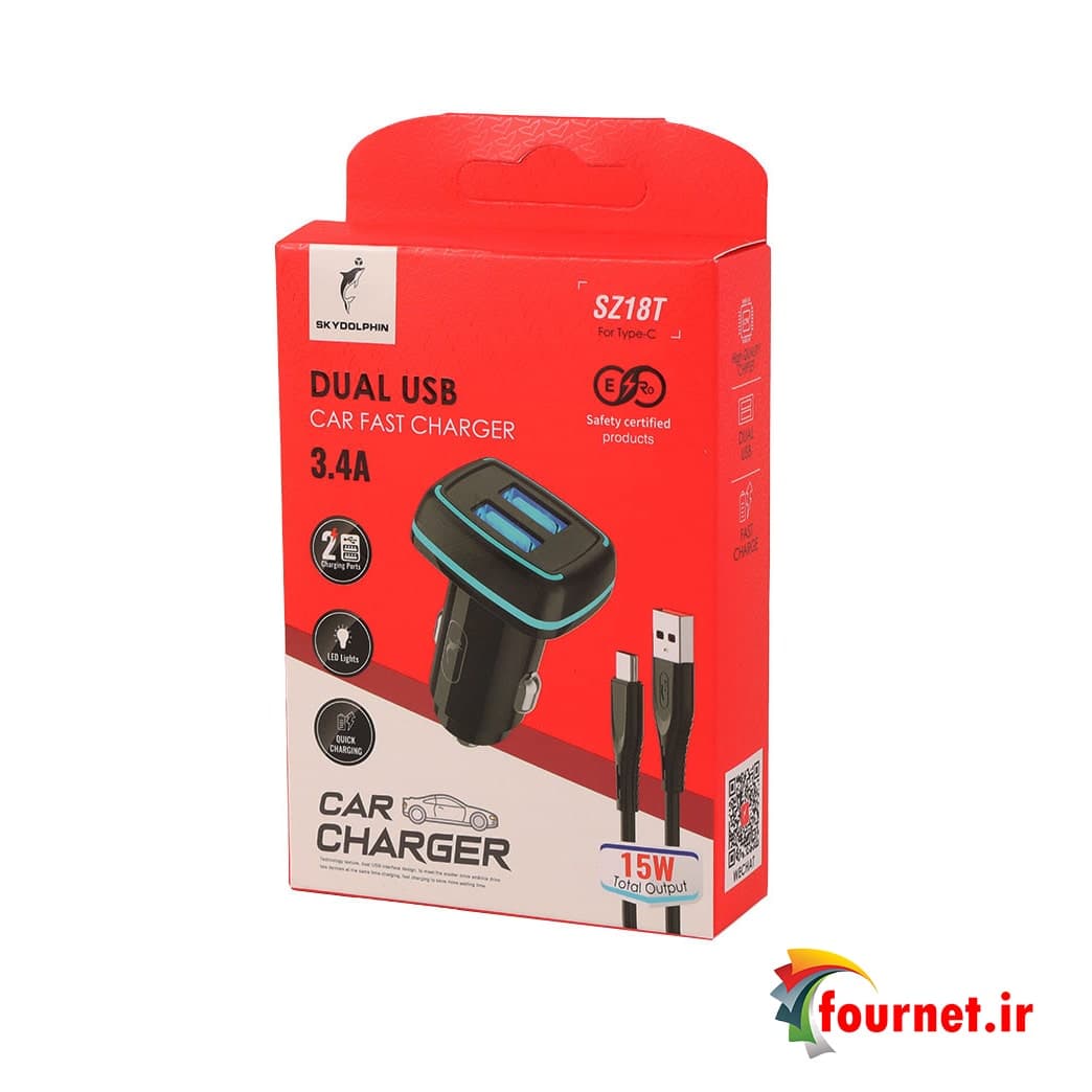 شارژر فندکی فست شارژ Sky Dolphin SZ18T 3.4A 15W + کابل تایپ سی — تصویر ۱۲