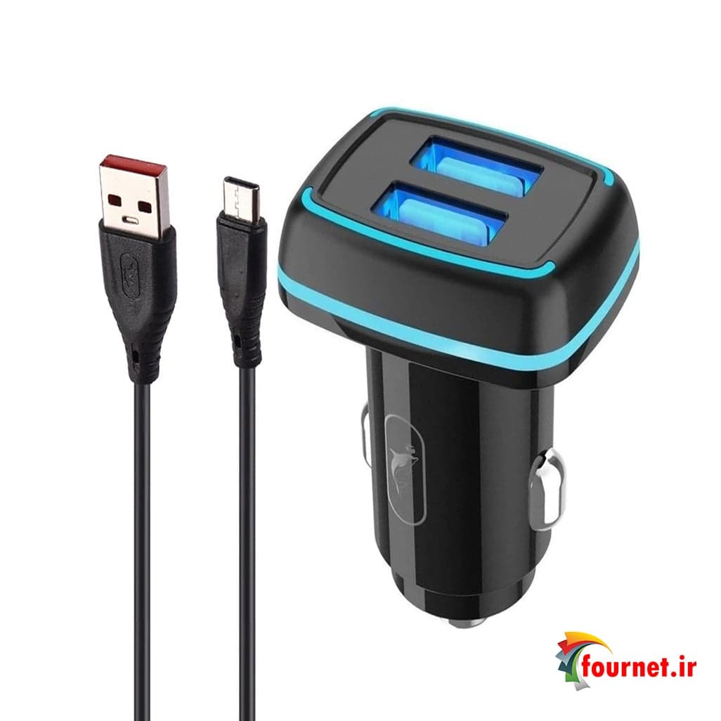 شارژر فندکی فست شارژ Sky Dolphin SZ18T 3.4A 15W + کابل تایپ سی