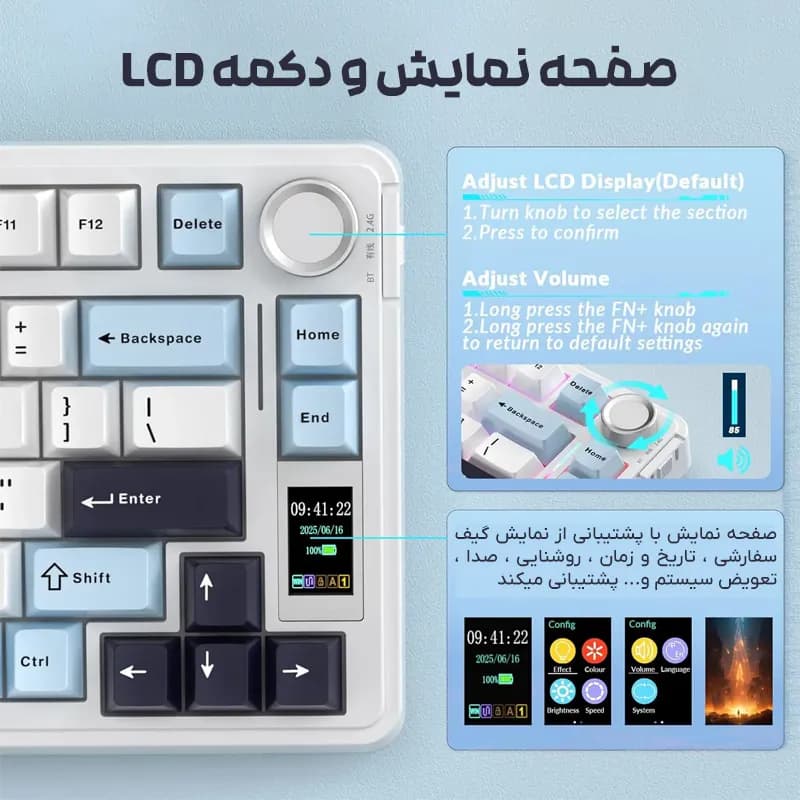 کیبورد AULA مدل S75 Pro سفید آبی — تصویر ۶