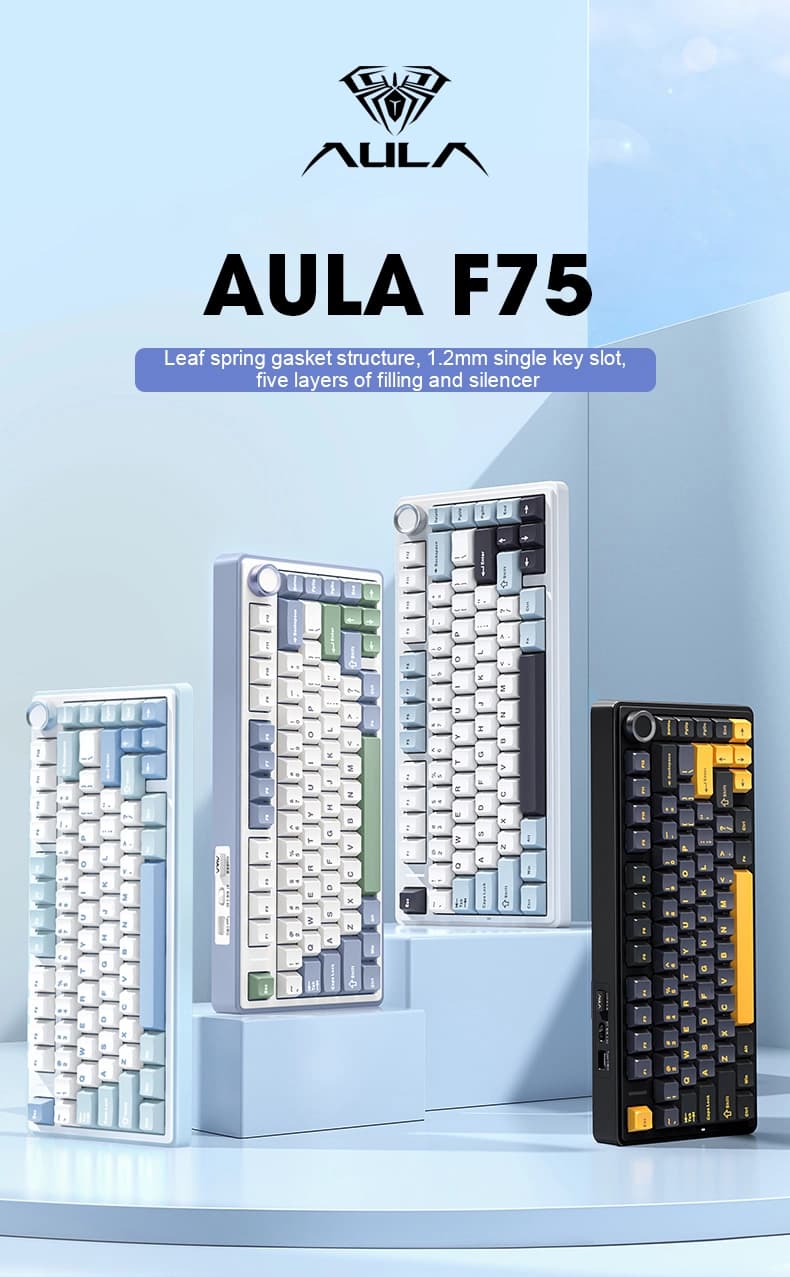 کیبورد بی سیم گیمینگ AULA F75 PURPLE+BEIGE+GREEN REAPER SWITCH — تصویر ۳