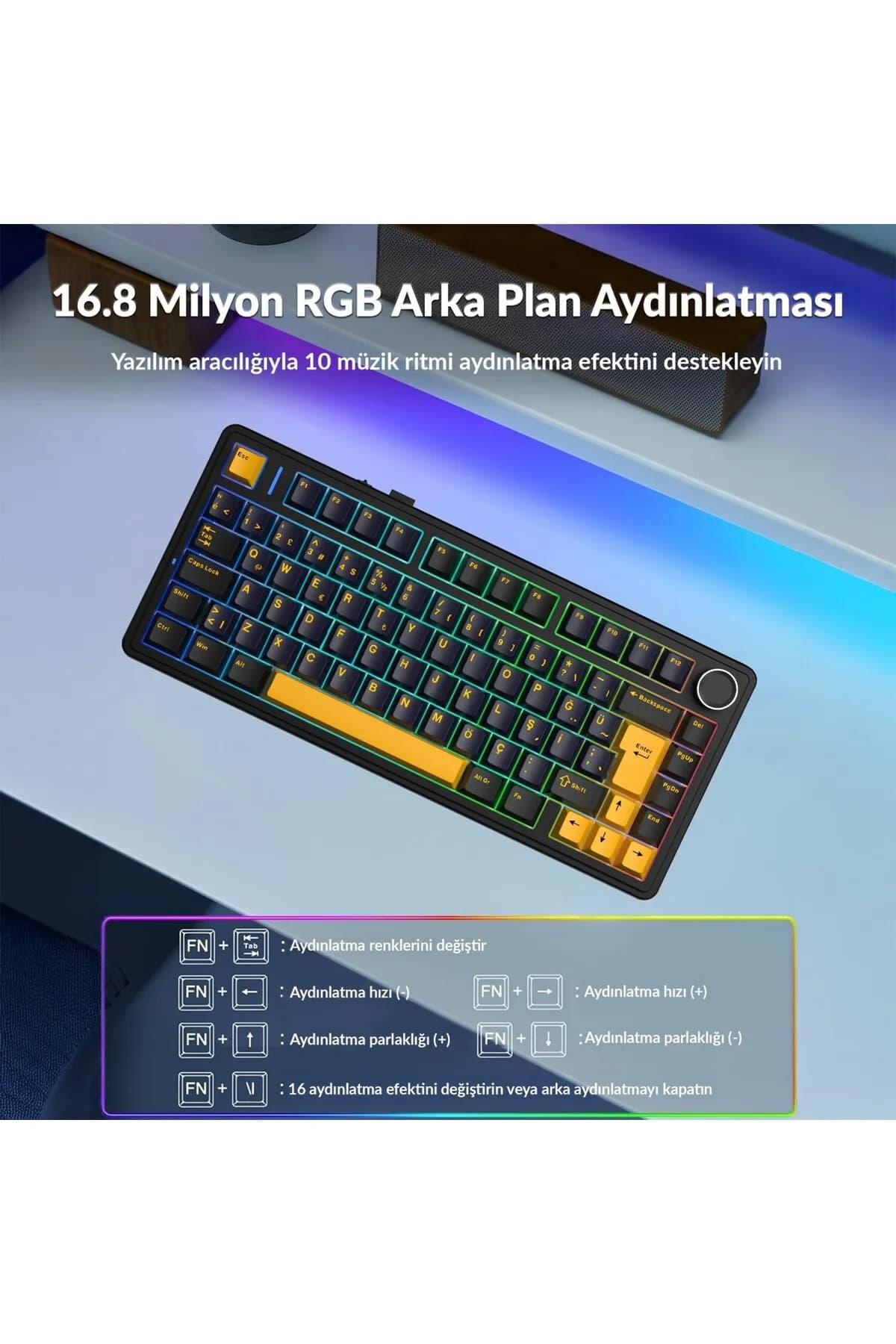 کیبورد مکانیکال بی سیم AULA مدل F75 Black Darkblue Orange — تصویر ۶