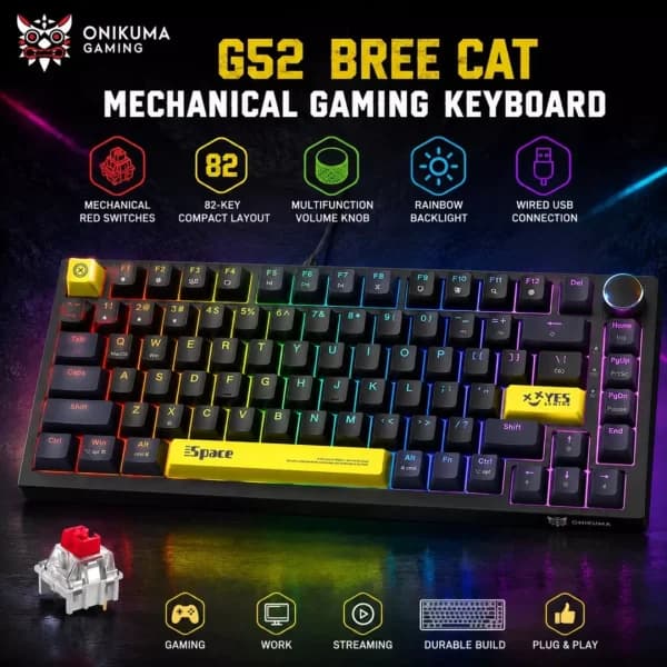 کیبورد گیمینگ مکانیکال RGB اونیکوما مدل Onikuma G52 new مشکی — تصویر ۱۱