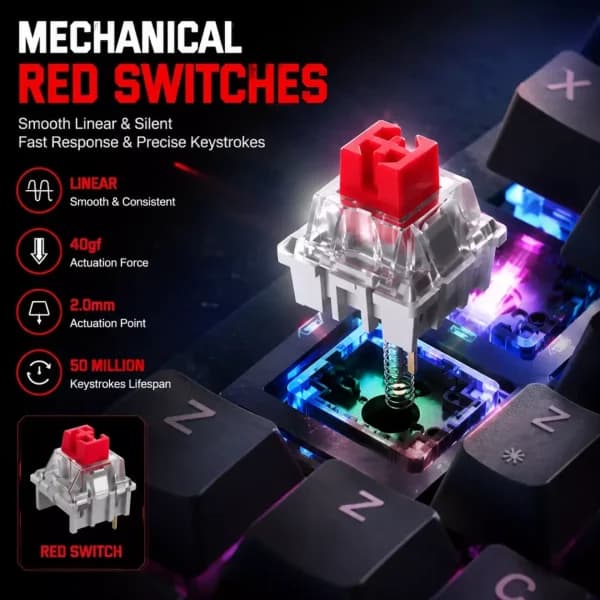کیبورد گیمینگ مکانیکال RGB اونیکوما مدل Onikuma G52 new مشکی — تصویر ۶