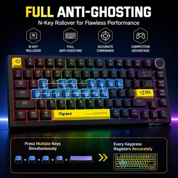 کیبورد گیمینگ مکانیکال RGB اونیکوما مدل Onikuma G52 new مشکی — تصویر ۵