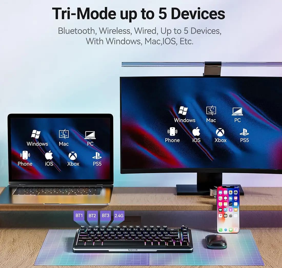 کیبورد بی سیم/باسیم گیمینگ ردراگون K708 PRO Black RGB — تصویر ۷