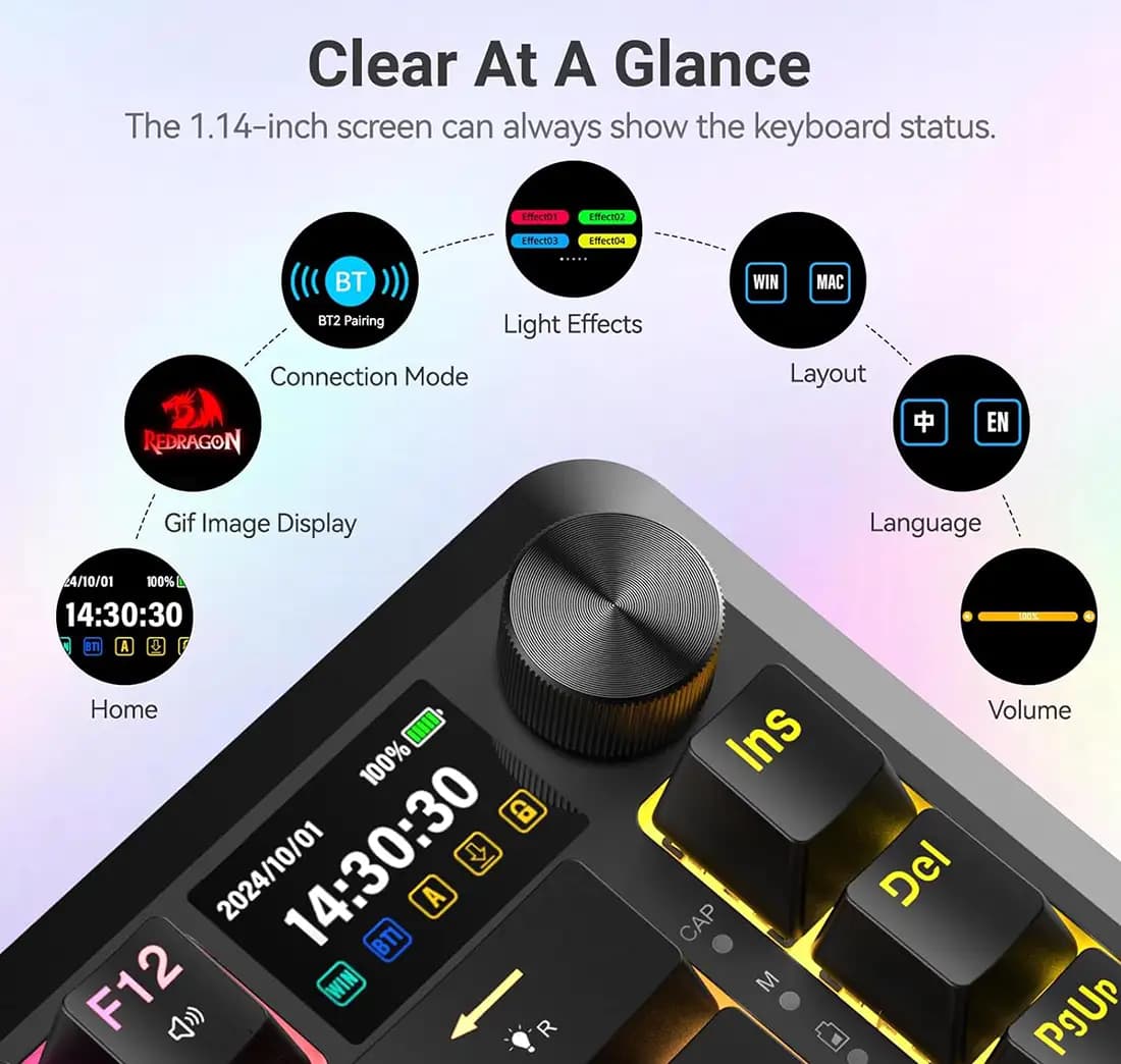 کیبورد بی سیم/باسیم گیمینگ ردراگون K708 PRO Black RGB — تصویر ۶