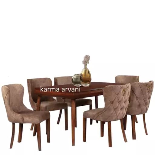 میز و صندلی ناهار خوری 6 نفره چوبی نیوچستر کرم 155*90*77 برند صنعت چوب کارما