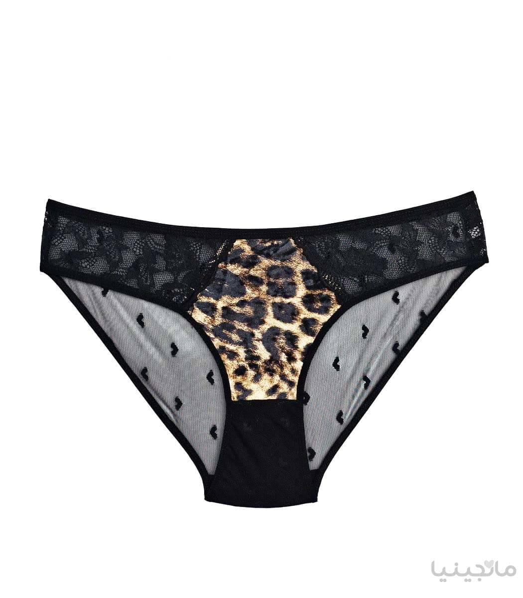 ست لباس زیر شورت و سوتین فنردار دانتل کارن کد 2036 طرح پلنگی — تصویر ۱۱
