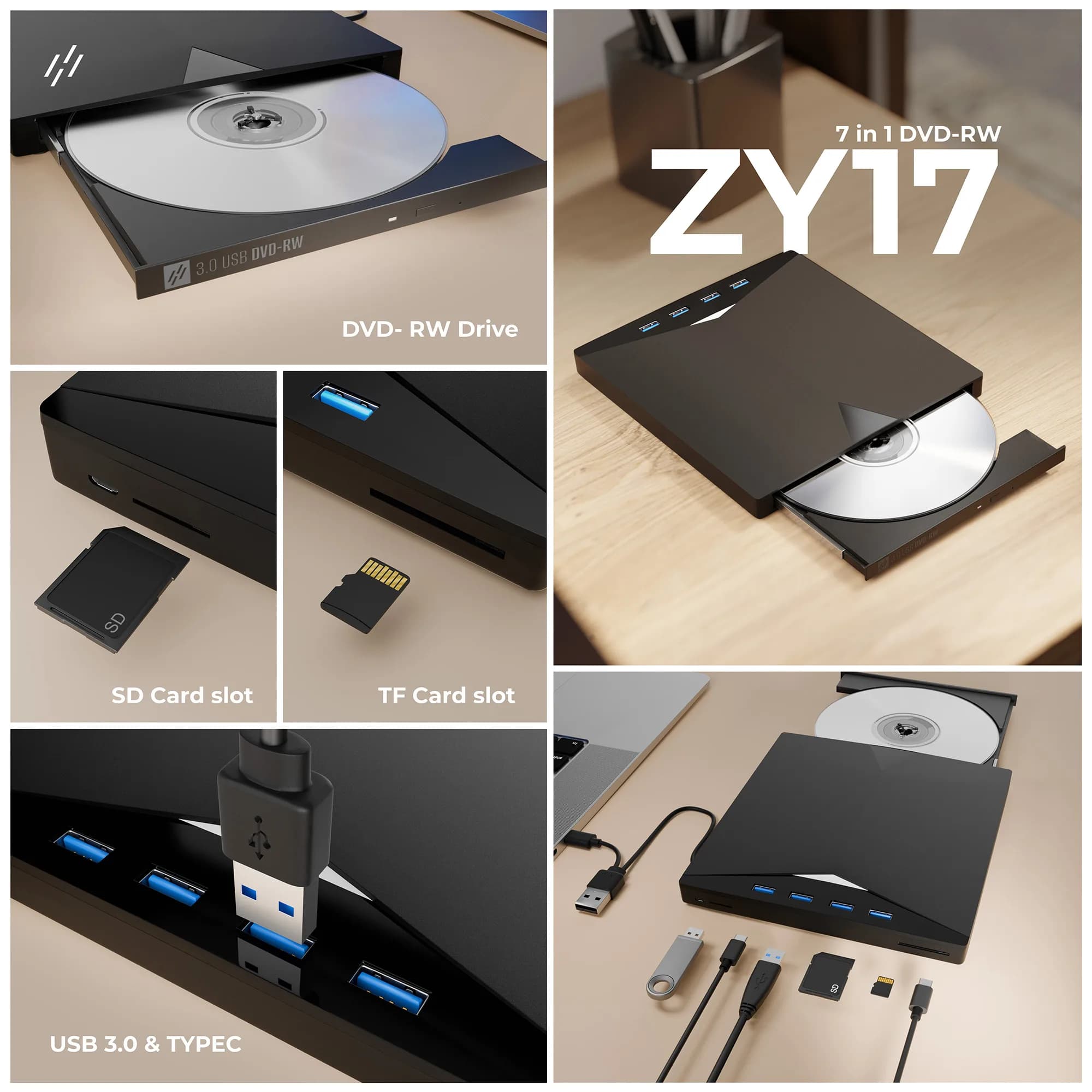 دی وی دی رایتر اکسترنال هیتز مدل HEATZ ZY17 7IN1 — تصویر ۲