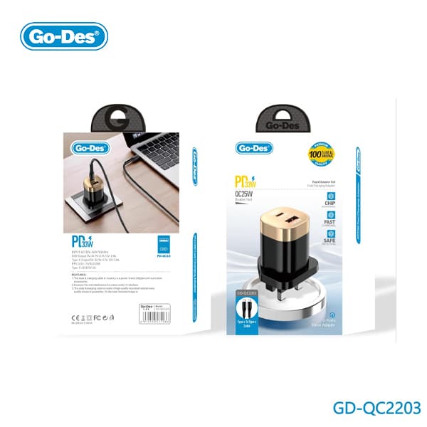 شارژر دیواری فست گودس مدل GO-DES QC2203 به همراه کابل — تصویر ۲