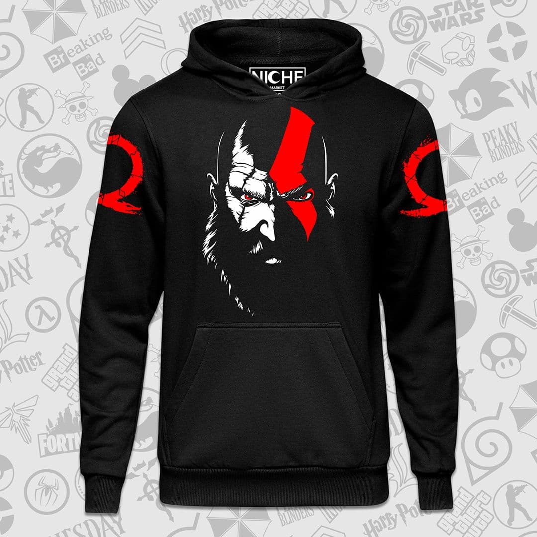 هودی مشکی God of War طرح Old Kratos Face