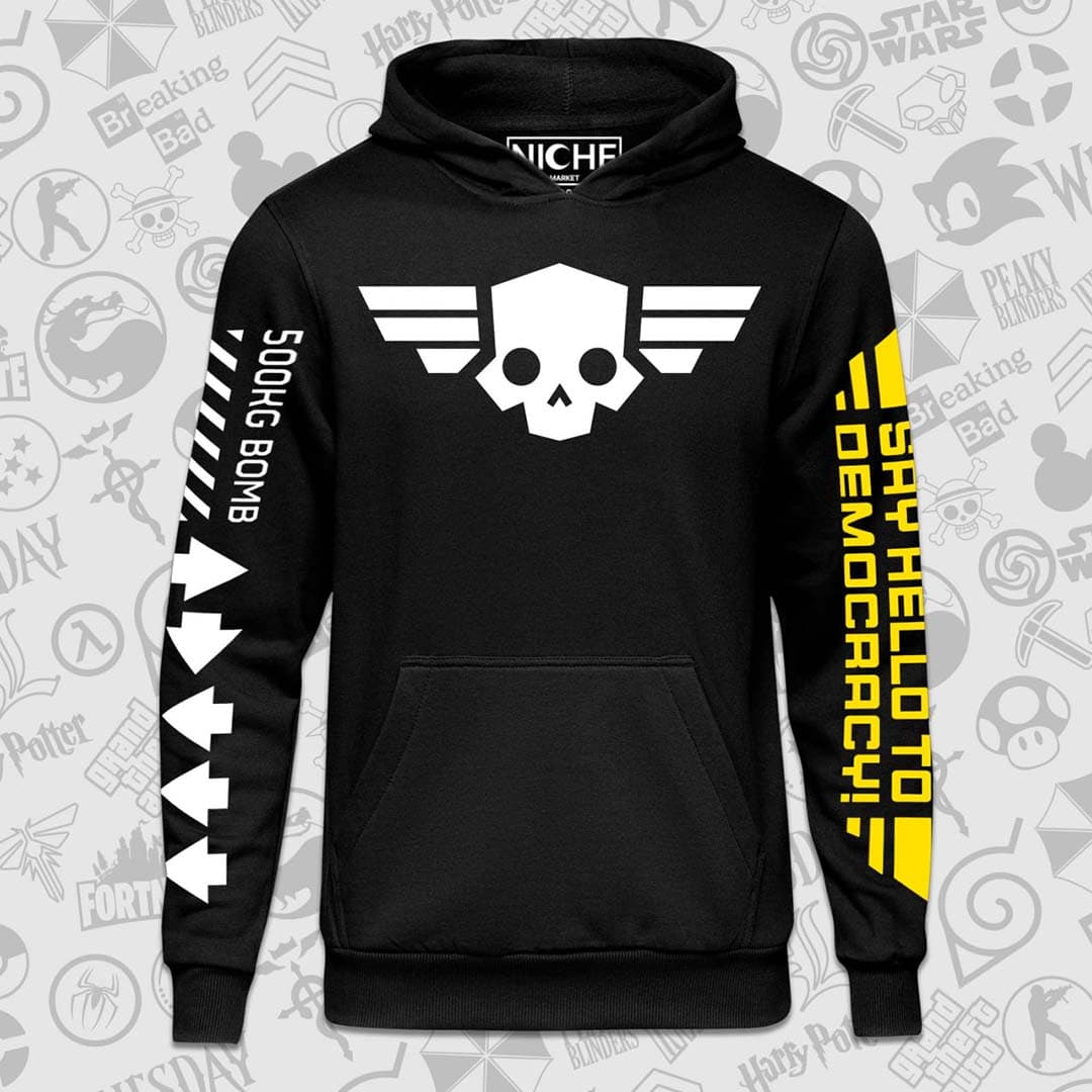 هودی مشکی Helldivers طرح Skull — تصویر ۳