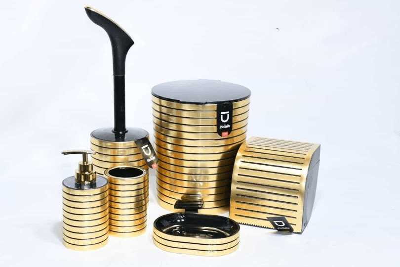 ست سرویس بهداشتی طرح تایلندی ( استیل و طلایی ) — تصویر ۲